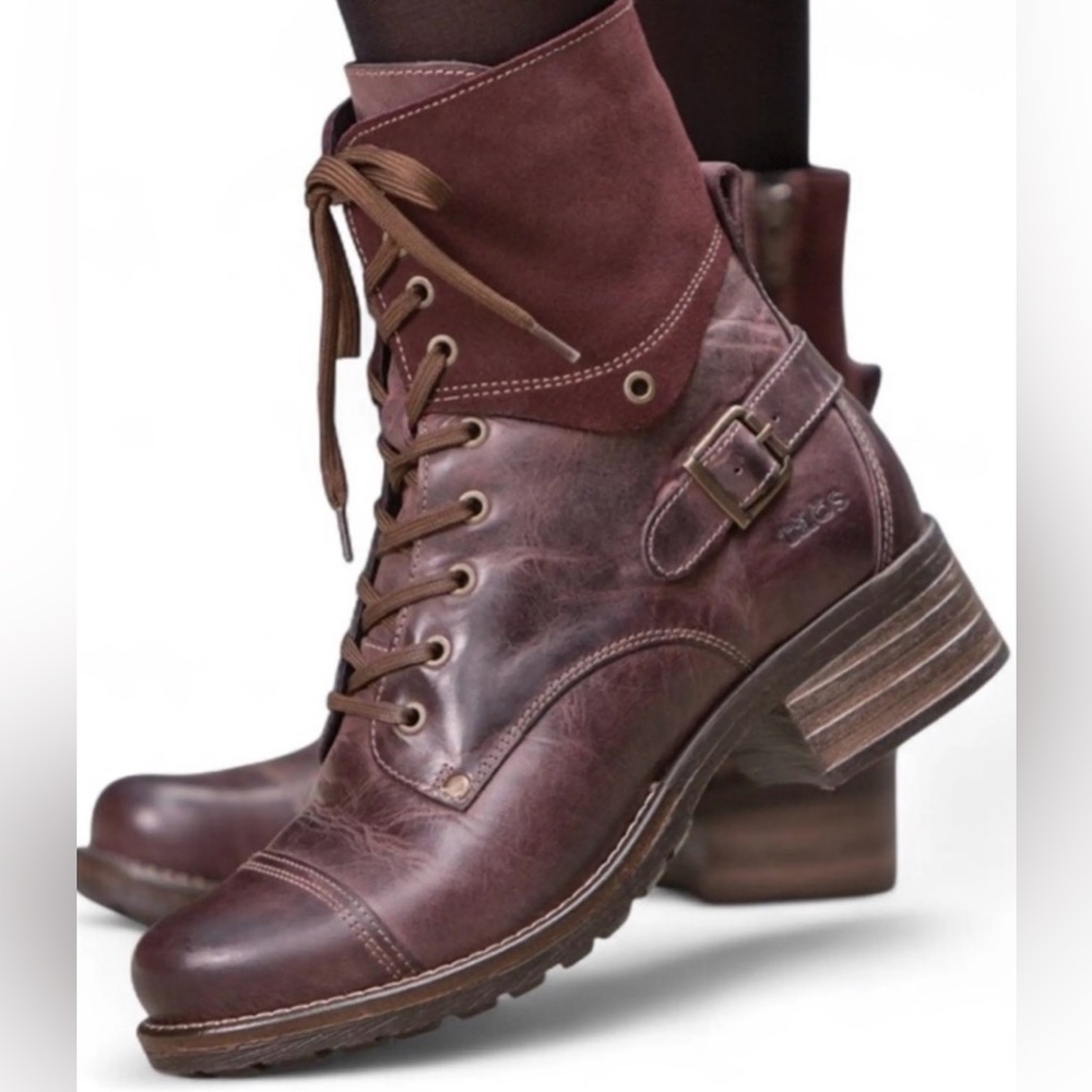 Taos Crave Women’s Size 37 (6-6.5) Bordeaux Leather Suede Lace Up Combat Boots